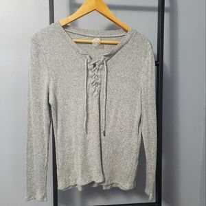 ZeroXposur gray long sleeve top tie neck